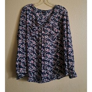 Torrid Floral Navy Women's Top Long Sleeve Size 0